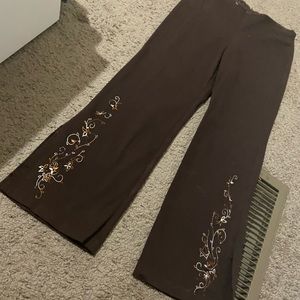 Vintage Y2K Low Rise Bootcut Embroidered Brown Pants